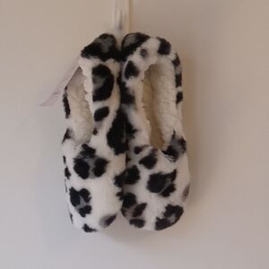 Soft Animal Print Faux Fur Slippers Black & White Auden